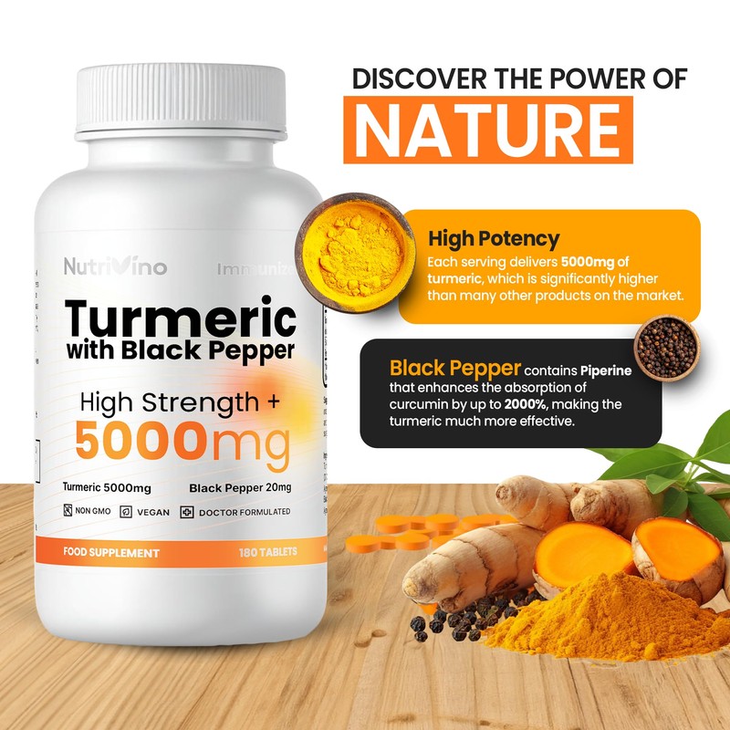 Turmeric Tablets 5000mg with Black Pepper | 95% Curcumin Extract