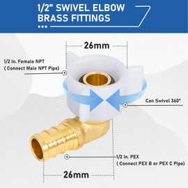 Breezliy PEX 1/2" x 1/2" NPT Female Threaded Swivel Elbow NPSM Brass Crimp Fittings, Pex Fittings 1/2 inch 90 Degree Swivel Female Adapter For RV Pex Faucet Connector(4PCS 1/2" Elbow)