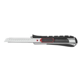 Wedo 787009 Safety Cutter 2-in-1, 9 mm, automatischer Klingenrückzug, Rasterautomatik, integrierte Abbrechhilfe, silber/schwarz