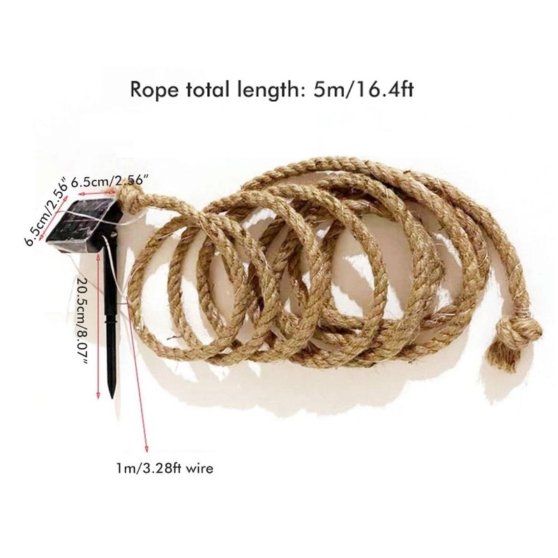 Solar Hemp Rope Copper Wire String Light LED Garden Yard