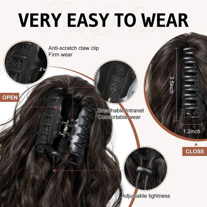 FLUFYMOOZ Ponytail Extension, Ponytail Extension, 46 cm Claw Clip, Ponytail