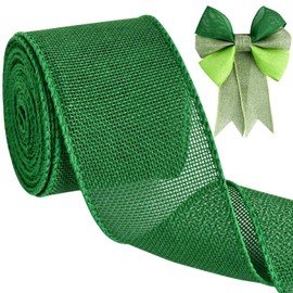 TONIFUL Burlap Wired Ribbon, 2.5 Inch Faux Burlap Ribbons, Green Burlap Ribbon for Christmas, Home Decor, Gift Wrapping, Tree Topper Bow, Wreath, Outdoor Decorations, DIY Crafts (10 Yards）