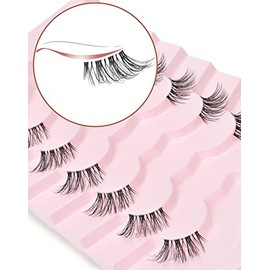 Onlyall Natural Lashes Half Lashes Natural Look False Eyelashes Wispy Lashes Natural Half Eyelashes Clear Band Lashes Pack 3D Faux Mink Lashes 7 Pairs C03