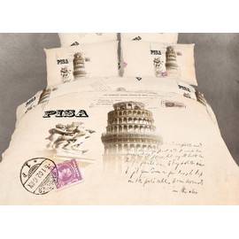 Dolce Mela DM494T 4-Piece Novelty Dorm Room Bedding Duvet Cover Set, Twin, Pisa, Off-White