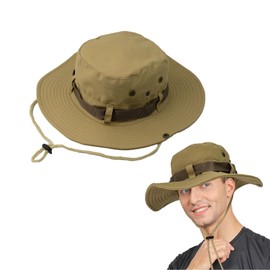 FUIPVGI Sun Hat Safari Hat Wide Brim Foldable UV Protection Summer Fishing Hat Hiking Hat Walking Hiking Boonie Hats with Adjustable Chin Strap for Men Women (Khaki)