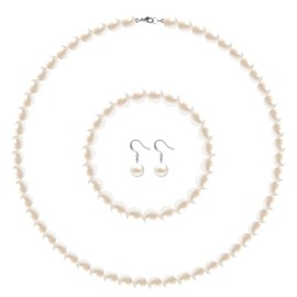 1 Set Pearl Jewelry Set for Women, White Shell Pearl Necklace Strand, Pearl Choker Necklaces for Women (White)