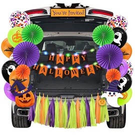Halloween Trunk or Treat Decorations Kit for Car SUV with Banner, Paper Fans, Balloons, Tassel, Halloween Decor for Garage Door Entryway Archway