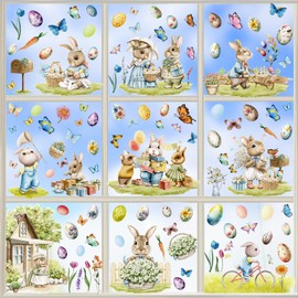 BOOMTOP 9 Sheets Easter Window Stickers, Bunny Ester Window Clings Static Stickers Double Sided Print Cute Decals for Ester Window Glass Living Room Home Party Decoration