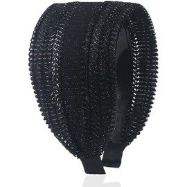 Black Vintage Wide Hairband, Large Head Band, Lace Shiny Hair Hoop, Non-Slip Women's Fashion Headbands