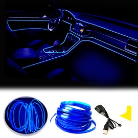 Maxlaxer El Wire Blue Interior Car LED Strip Lights, 10M Neon Wire USB 5V with Fuse Protection for Automotive Interior Decoration, with 6mm Sewing Edge