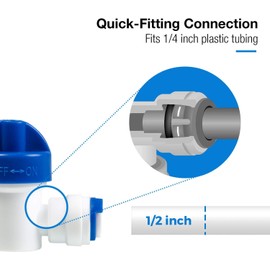 iSpring ABV1KX5 Inline Ball Valve with Quick Fitting 1/4" x 1/4" Fits Most RO Water Systems, White