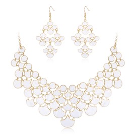 Flyonce White Statement Collar Necklace with Earrings Set, Enamel Vintage Chunky Bib Necklace Costume Jewelry Sets for Women Wedding