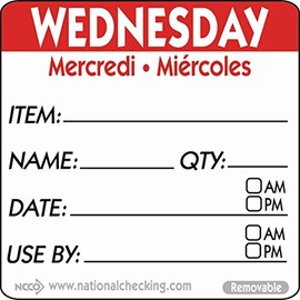 Genware NEV-RIDU2203R Day Label, 50 mm, Wednesday Removable (Pack of 500)