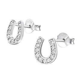925 Sterling Silver Crystal Horseshoe Stud Earrings, Sold as a Pair