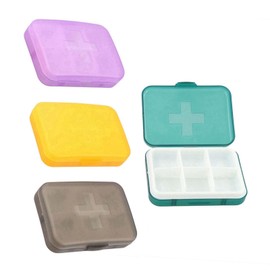 GUDEKIKL 4Pcs 6 Grid Rectangular Travel Pill Case, Colourful Mini 6 Compartments Pill Box, Portable Pill Storage Container, Waterproof Plastic Pill Organizer for Travel