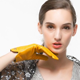 Nappaglo Women's Lambskin Leather Gloves Winter Warm Simple Long Fleece Lining Gloves