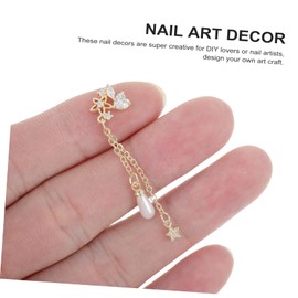 Mikinona 3pcs Shiny Fingernail Ornaments Pearl Pendant DIY Manicure Jewelry Nail Chain Decors Random Style