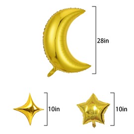 GLASNES 25Pcs Moon Star Shape Foil Balloons Set with 5 Pcs 28 Inch Large Moon Foil Balloons and 20 Foil Star Balloons for Wedding Baby Shower Birthday Graduation Anniversary Party (golden)