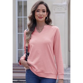 Cuptacc Ladies Jumpers for Women UK Sweatshirts Womens Long Sleeve Tops V-Neck Ribbed Cuffs Casual Pink XXL 20-22