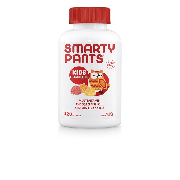 SmartyPants Kids Complete Gummy Vitamins: Multivitamin, Vitamin D3, B12 (Methylcobalamin), AND Omega 3 DHA / EPA Fish Oil, 120 count
