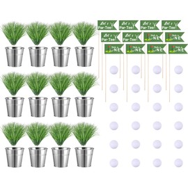 Soulchen 12 Set Golf Party Table Decorations Kit Includes 12 Iron Bucket 24 Mini Golf 180 Artificial Grass 12 Flags Centerpiece for Birthday Sport Themed Party Desk Supplies