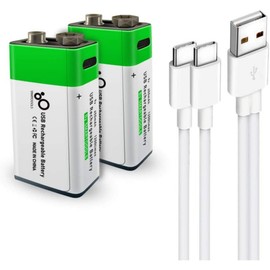 HYGE 2 Pilas 9V Recargables USB C 650mAh 9v Carga Rapida Alta Duración Se cargan en 1.5 Horas Ideal para Guitarras Electroacústicas, Pedales, Detectores de Humo, Juguetes y más