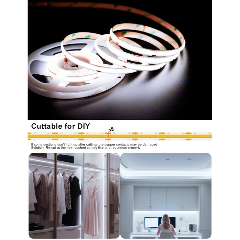 YSRSAI Cool White 6500K Smart COB LED Strip Light 9.85ft