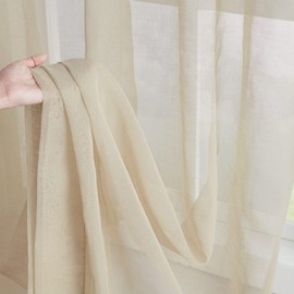 Melodieux Curtains Light Beige - Curtains with Ruffle Tape, Transparent Curtain for Hallway and Entrance Area (Set of 2, 260 x 140 cm)