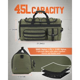 Gonex 45L Duffel Bag for Men, 3 in 1 Convertible Carry Gym Duffle with Shoe Compartment, Tactical Gear Loops, Water-Repellent Lining, Workout & Travel Bag (Army Green)