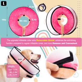 Inflatable Dog Cone Collar with Enhanced Anti-Licking, Soft Neck Donut for Dogs Cats, Recovery Pet Cone Collar After Surgery for Large Medium Small Dogs (Pink, Large)