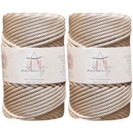Makromecity, 5mm x 94.8m Polyester Macrame Cord 5mm Polypropylene Latte Macrame Cord Crochet Macrame Bag Cord Craft for Wall Hangings Bags Saucers Carpet 2 Balls