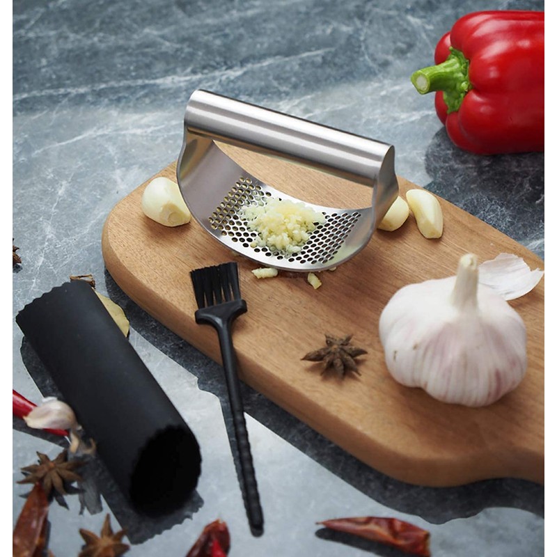 Stainless Steel Garlic Press Garlic Crusher Curved Shaped Presser and