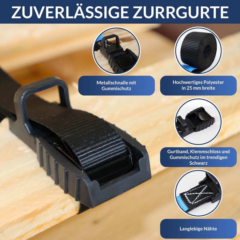 Lashing Straps with Clamping Lock and Rubber Protector for Quick