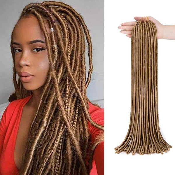 50 cm Braids Extensions Afro Hairpiece Crochet Hair Extensions Faux Locs Hair Extension Braids Twist Braiding Hairpiece Like Real Hair 20 Strands/Set 100 g # Light Brown