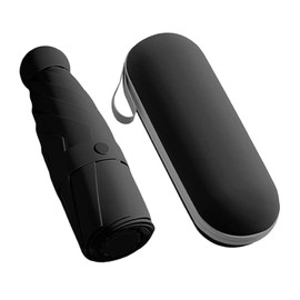 Folding Travel Umbrella, Compact Travel Umbrella, Large, Stormproof, Lightweight Portable Parasol, Foldable Compact Travel Umbrella with Capsule Case, 6 Ribs for Men, Women and Children, black