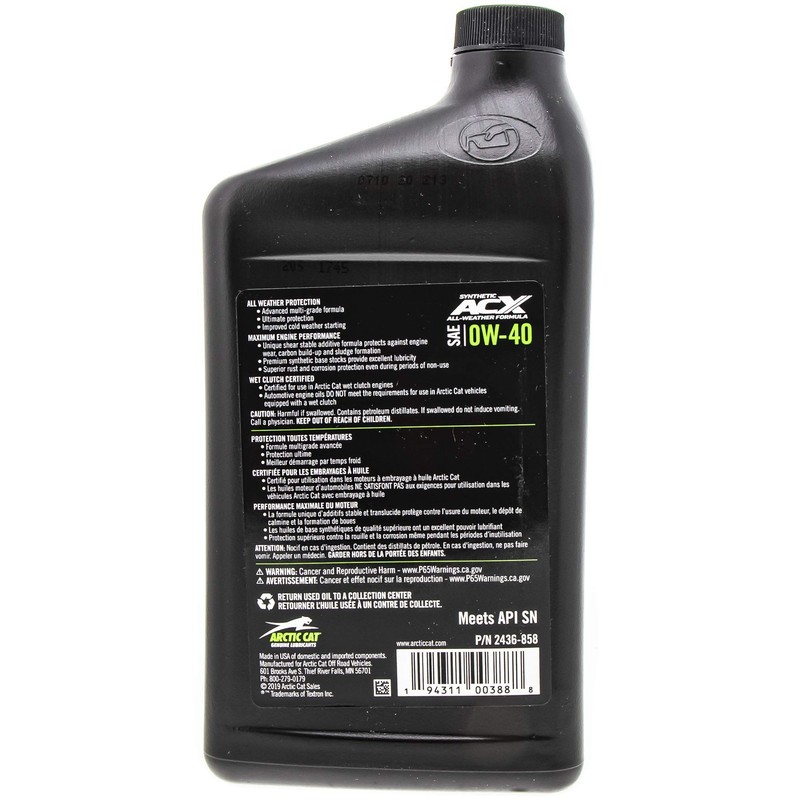 Acx 0w-40 Synthetic Oil, Quart Arctic Cat