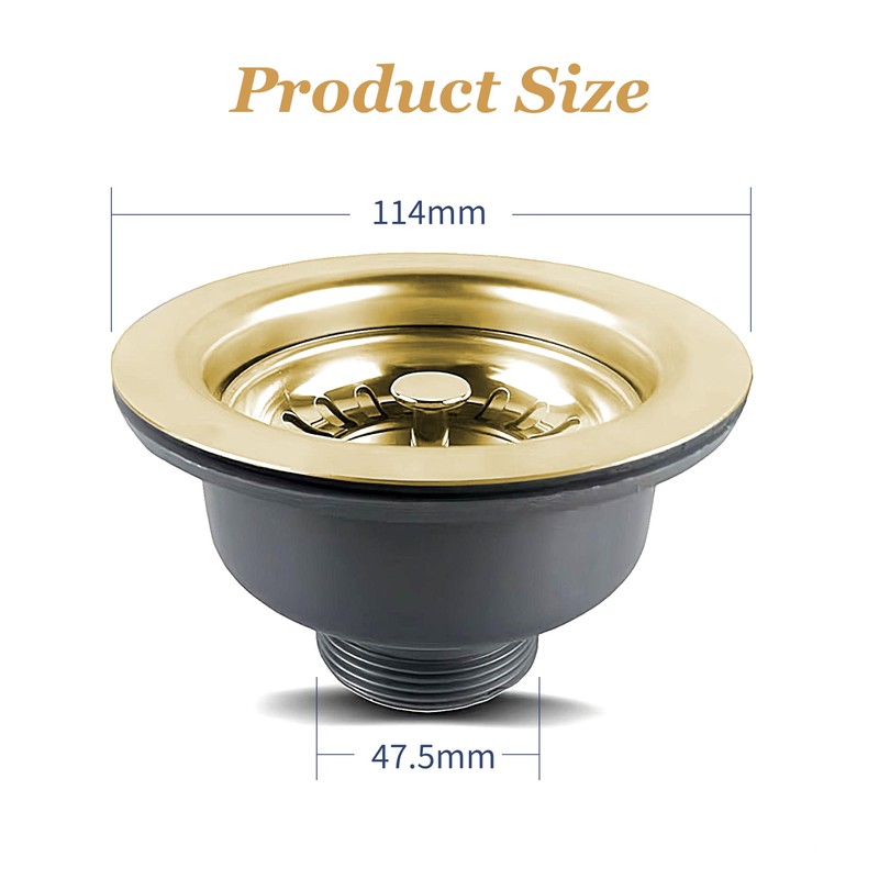 114MM Gold Sink Waste Kit, Stainless Steel and PVC Kitchen