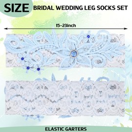 SATINIOR 2 Pieces Wedding Garters for Bride Lace Garters Floral Garters with Blue Rhinestone for Wedding Party