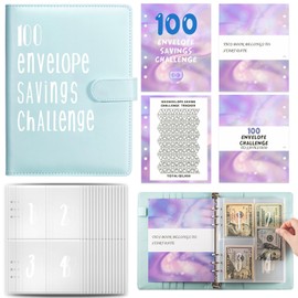 Budget Planner German A5 Budget Binder Money Organiser Ring Binder Financial Planner Saving Folder 100 Envelope Challenge Binder, Cash Stuffing Starter Set (Blue)