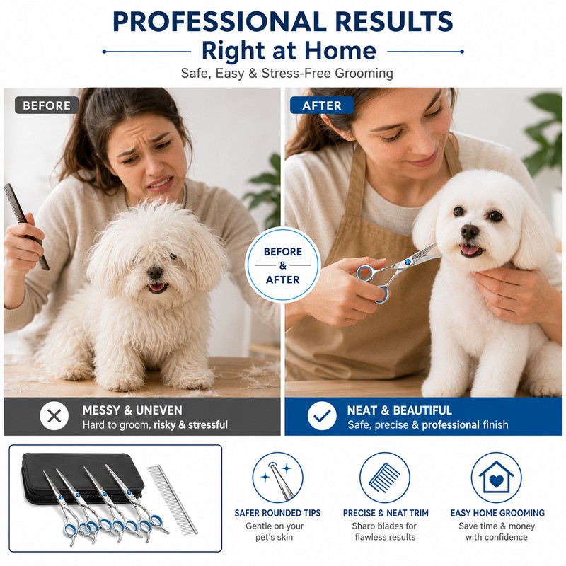 4pcs Premium Titanium Coated Dog Grooming Scissors with Safety Round
