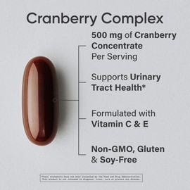 Sports Research Sports Research Cranberry Fruit Complex Supplement - Softgels for Urinary Tract Health Support - Equal to 25,000mg of Cranberries, Made with Pacran & Vitamins C & E - Non-GMO & Gluten Free - 90 Count