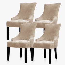Lellen Stretch Wingback Chair Cover Slipcover - Reusable Wingback Side Chair Slipcover,Dining Chair Covers,Arm Protector Seat Covers for Dining Room Banquet Home Decor (Taupe, 4PC)