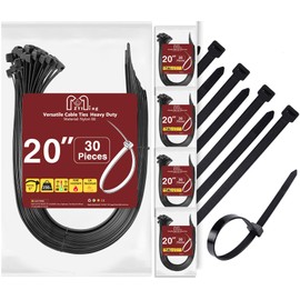 Zip Ties Heavy Duty 250 lb 20 Inch, Extra Long Cable Ties 150 Pieces Wide Plastic Wire Tie Wraps Strong Ties Industrial Zipties Outdoor Use Black