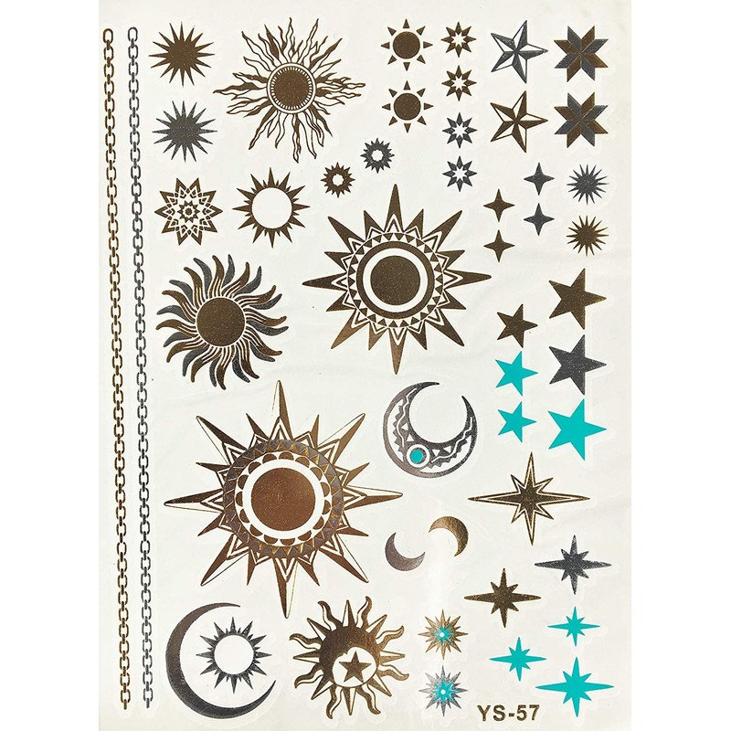 4 Sheets Temporary Gold Silver Tattoo Sun Tattoo Star Tattoo