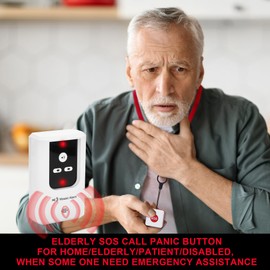 2-in-1 Kit-Elderly SOS Call Panic Button Waterproof Caregiver Pager Nurse Alert. Rechargeable Portable Receiver Long-lasting Battery-powered. Doorbell (Door Open Contact Sensor Alarm When Entering)