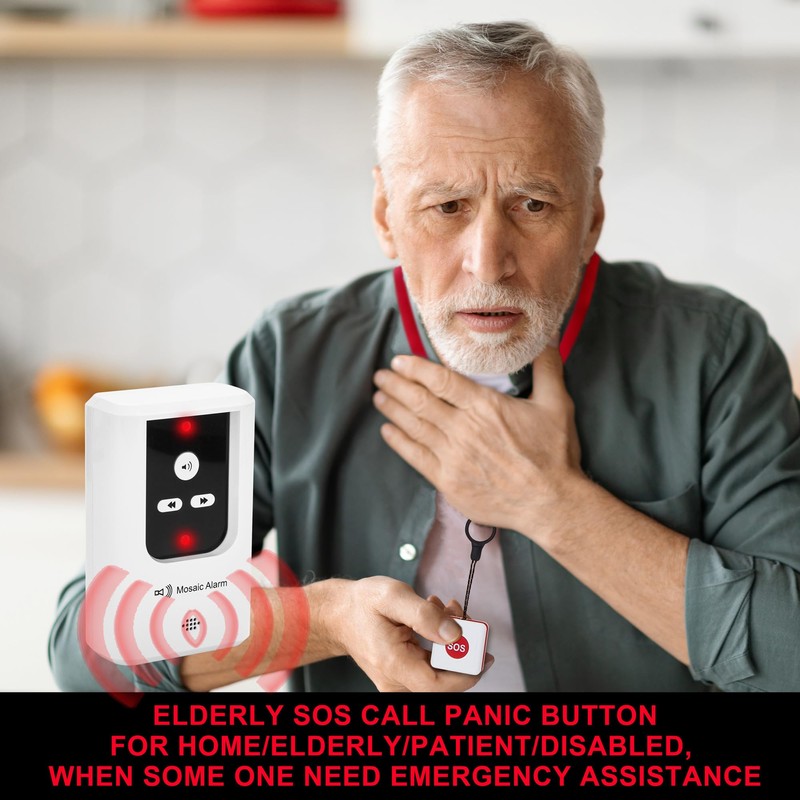 2-in-1 Kit-Elderly SOS Call Panic Button Waterproof Caregiver Pager Nurse