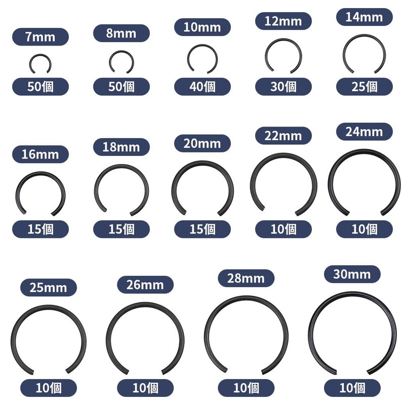 Glvaner Inner Snap Rings C-Clip 7mm to 30mm Stainless Steel