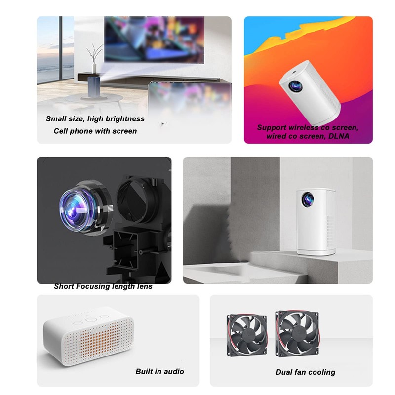 WiFi Movie Projector, Support Same Screen 1920x1080 Resolution White USB
