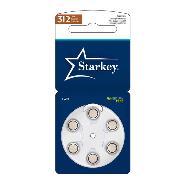 Starkey Size 312 Premium Hearing Aid Batteries 60 Pack - Long Easy Tab - Mercury-Free - Zinc Air Technology - Made in USA - Plus Keychain Battery Case (180)