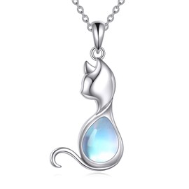 AINFQY Cat Necklace for Women 925 Sterling Silver Teardrop Moonstone Pendant NecklaceJewelry Gifts for Cat Lovers